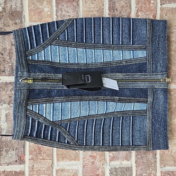 Herve Leger Blue Ribbed Mini bandage skirt Size 2 - Picture 2 of 5